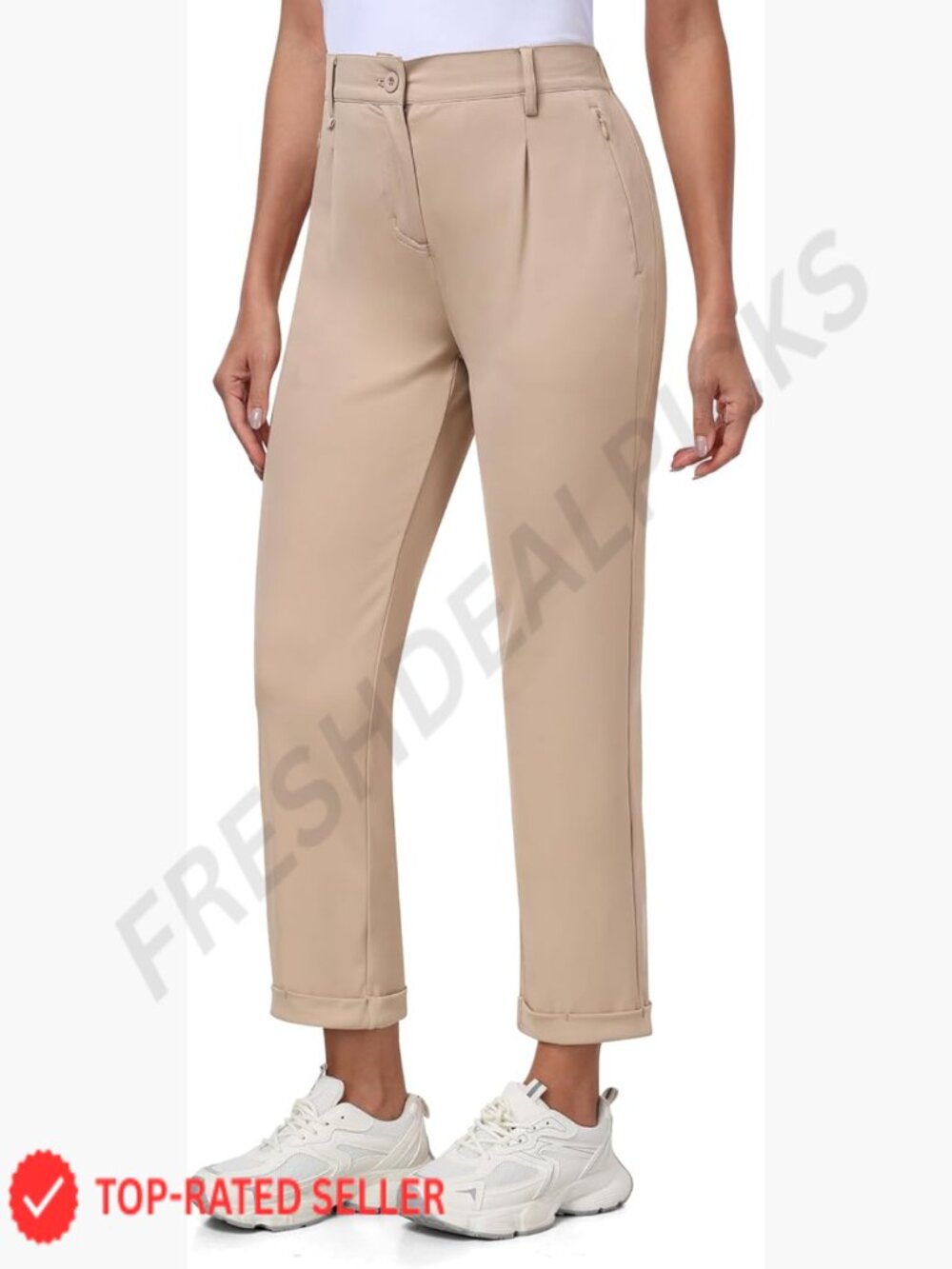 Stretch Ankle Golf Pants Work Business Dress Pant Elastic Waist Zipper Pocket